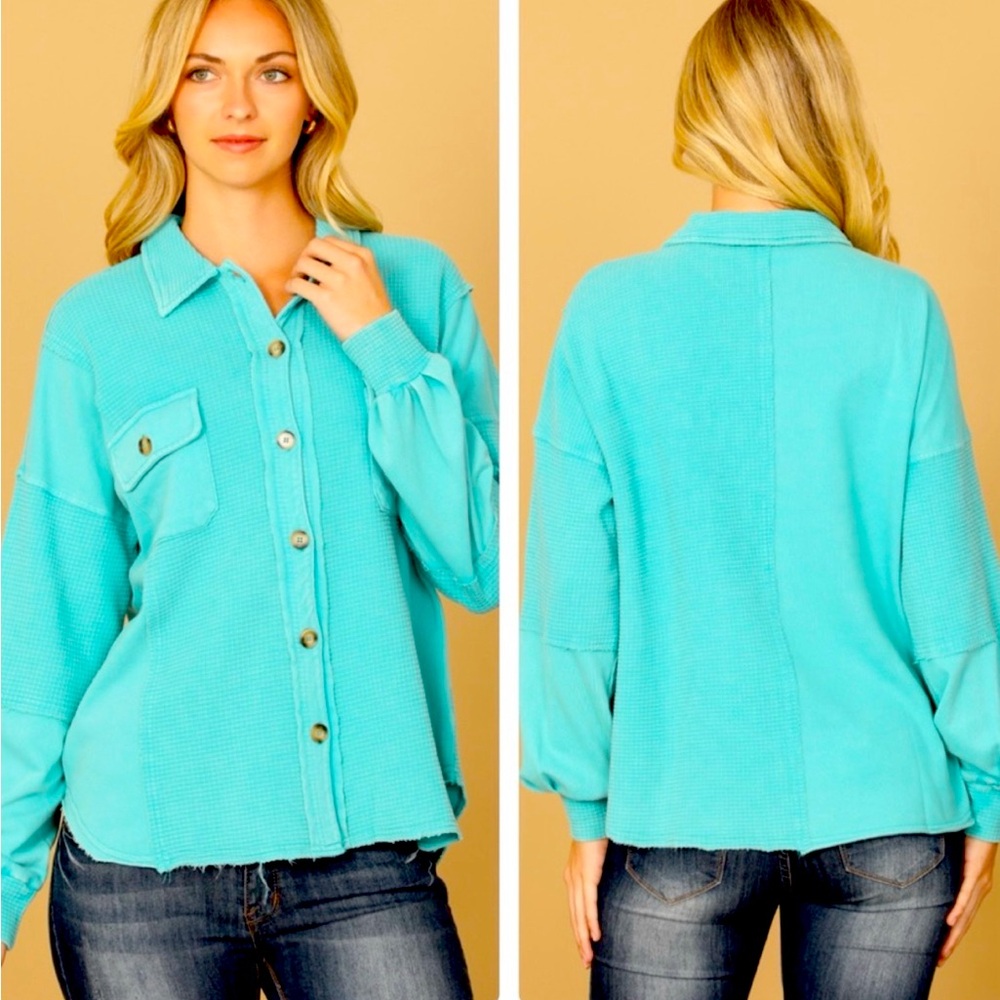 NEW Blue B Collection Mixed Fabric Button-down Shacket
